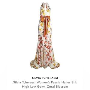 Silvia Tcherassi Women's Pescia Halter Silk High Low Gown Coral Blossom